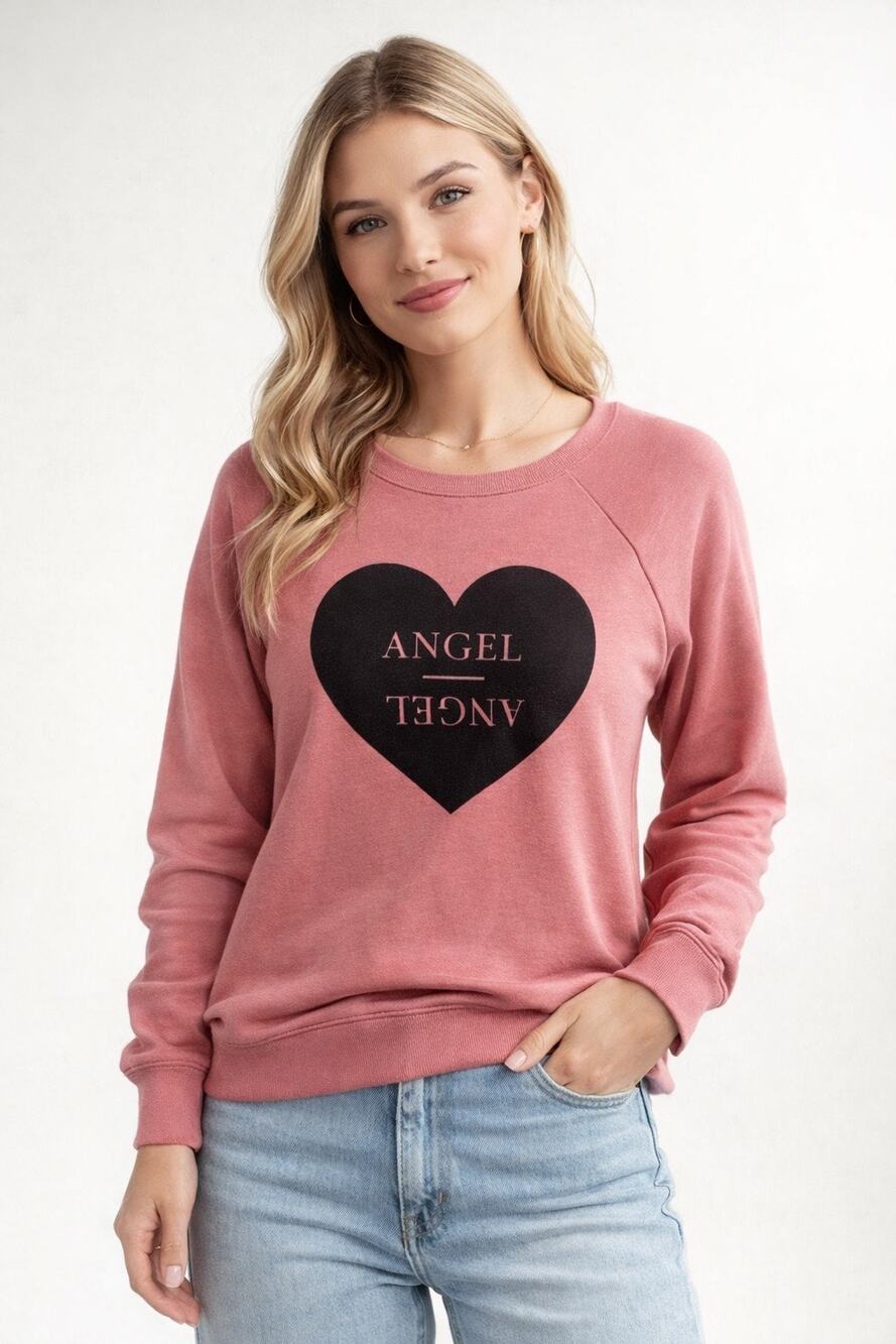 Victorias Secret Sweatshirt Womens Size Medium Pink Angel Heart Print Fleece